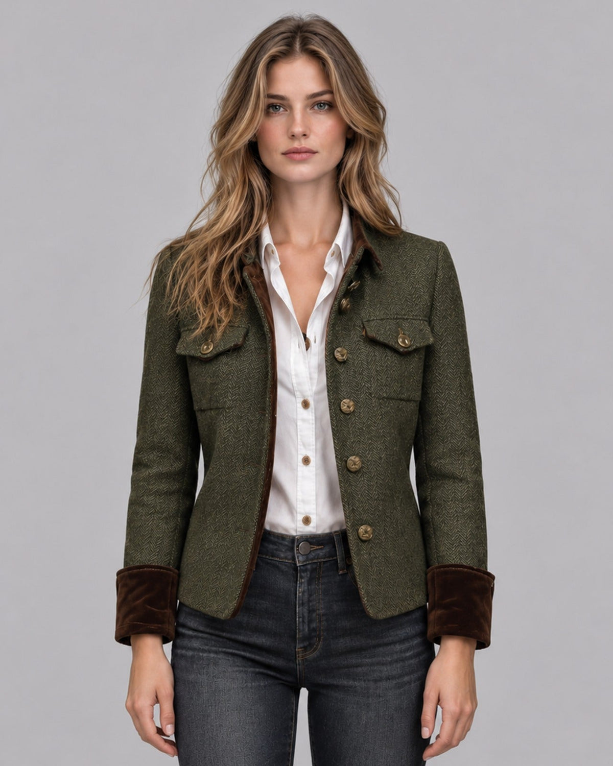 Women's Herringbone Tweed Quilted Jacket 1