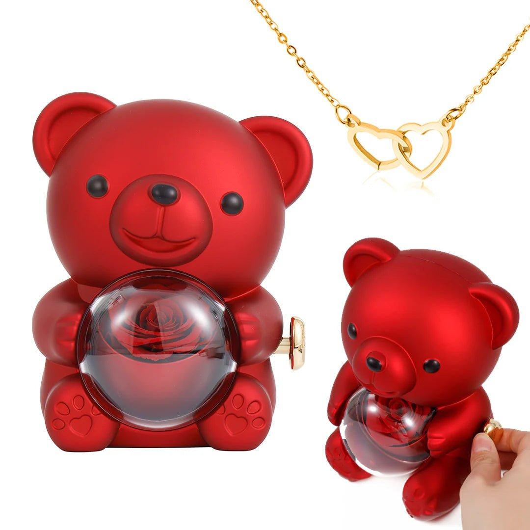 Forever Rose Bear - Red with Gold Necklace