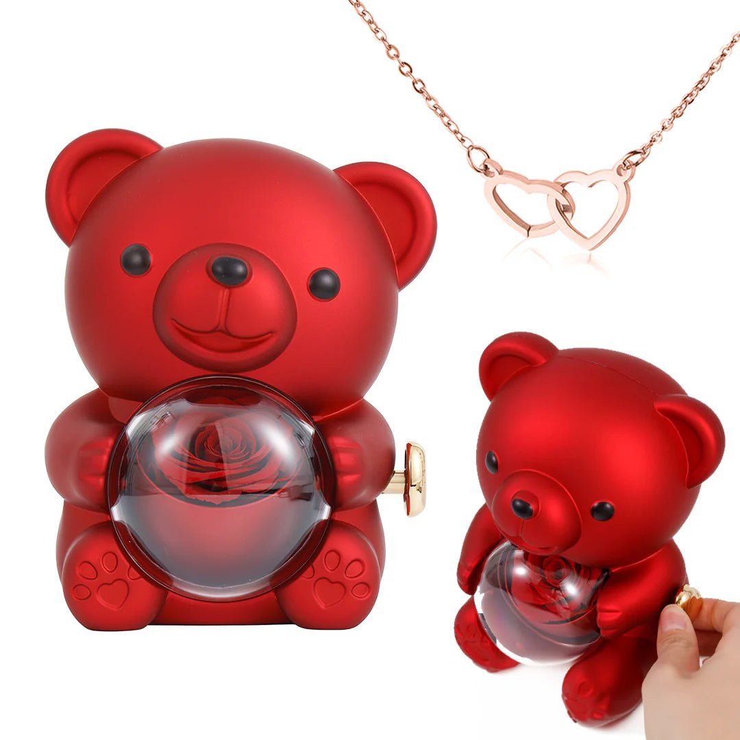 Forever Rose Bear - Red with Rose Gold Necklace
